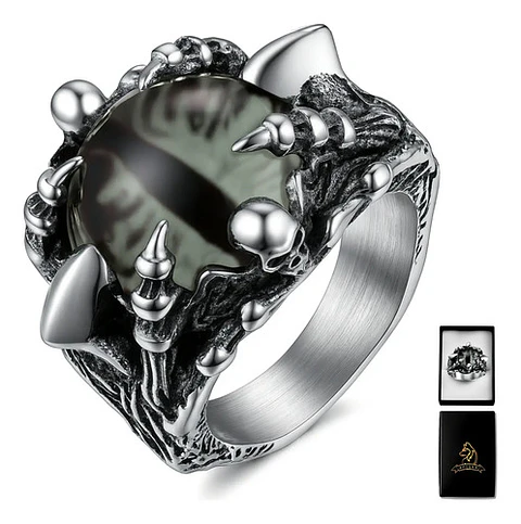 Anillo Ojo De Dragón Craneo Calavera Acero Inoxidable Hombre