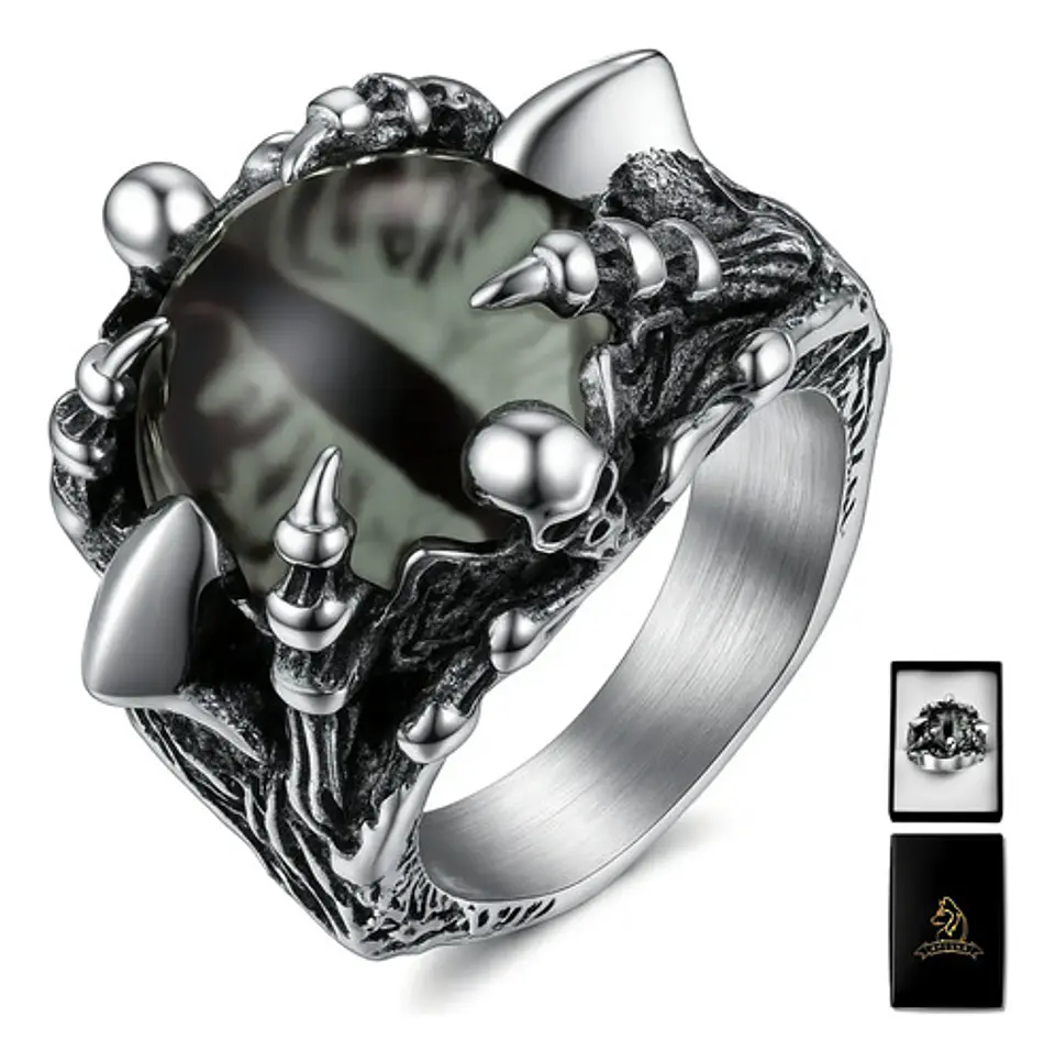 Anillo Ojo De Dragón Craneo Calavera Acero Inoxidable Hombre 1