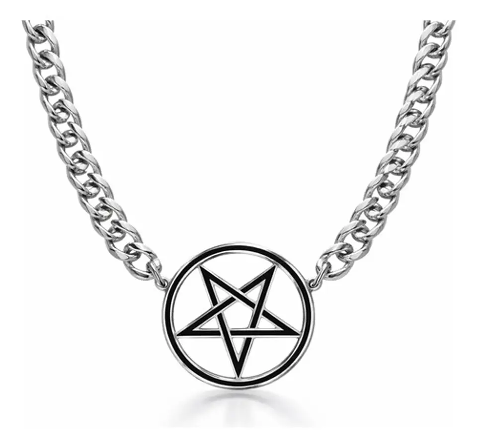 Collar Para Hombre Mujer Choker Gargantilla Dije Pentagrama Negro 1
