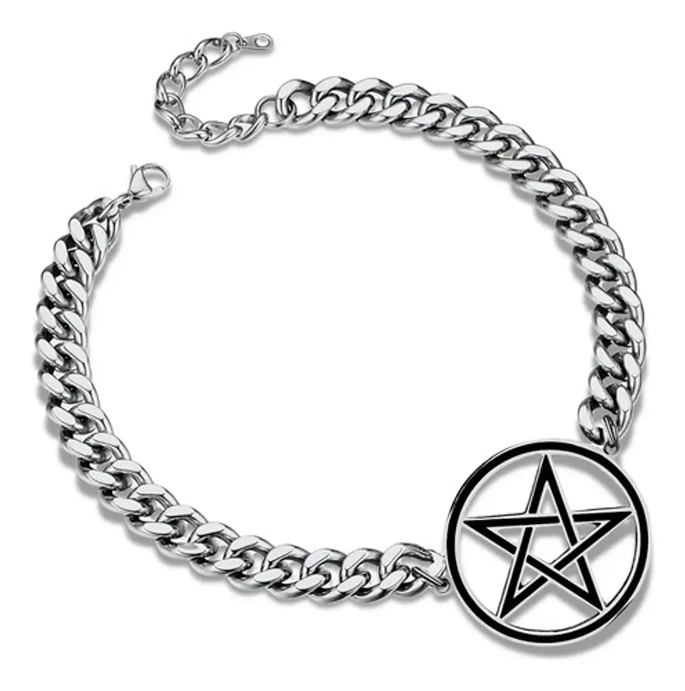 Collar Para Hombre Mujer Choker Gargantilla Dije Pentagrama Negro 2