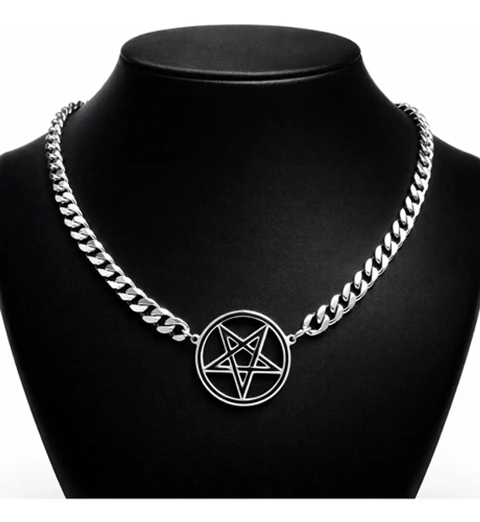 Collar Para Hombre Mujer Choker Gargantilla Dije Pentagrama Negro 3