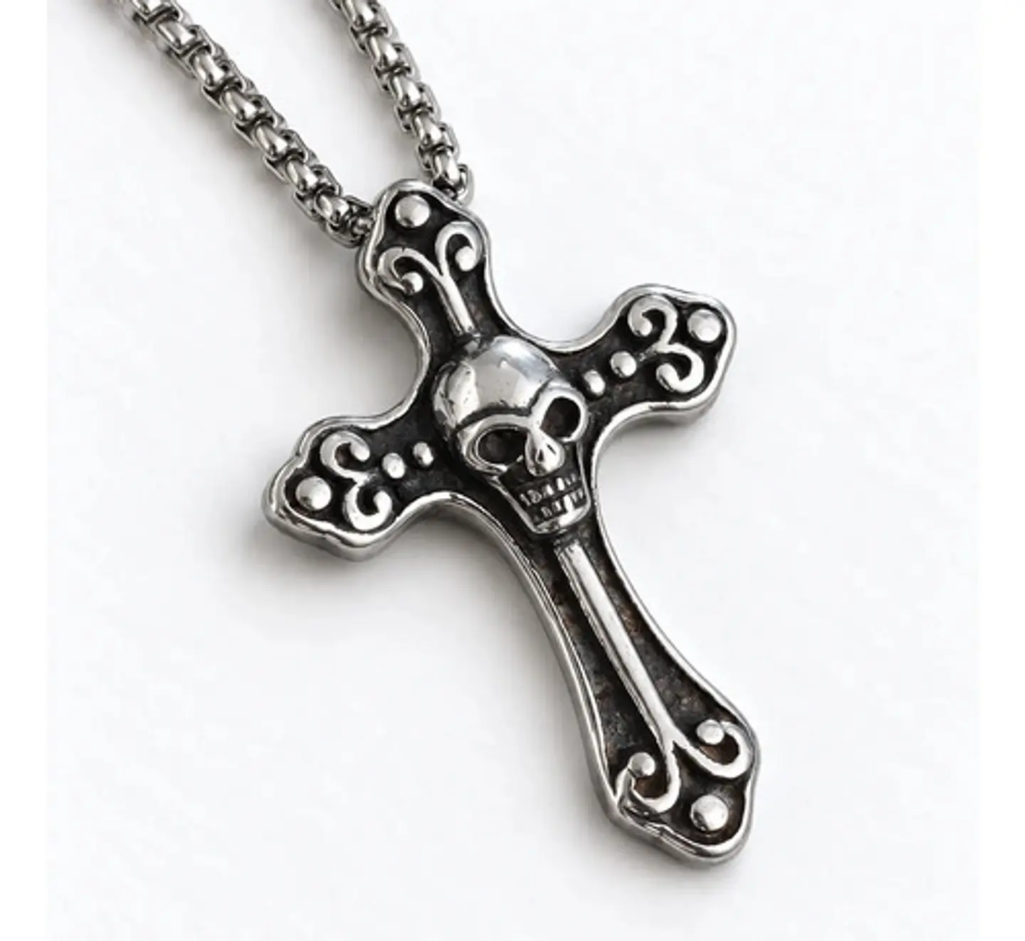 Collar En Acero Para Hombre Y Mujer Dije Cruz Cráneo Gótica 1