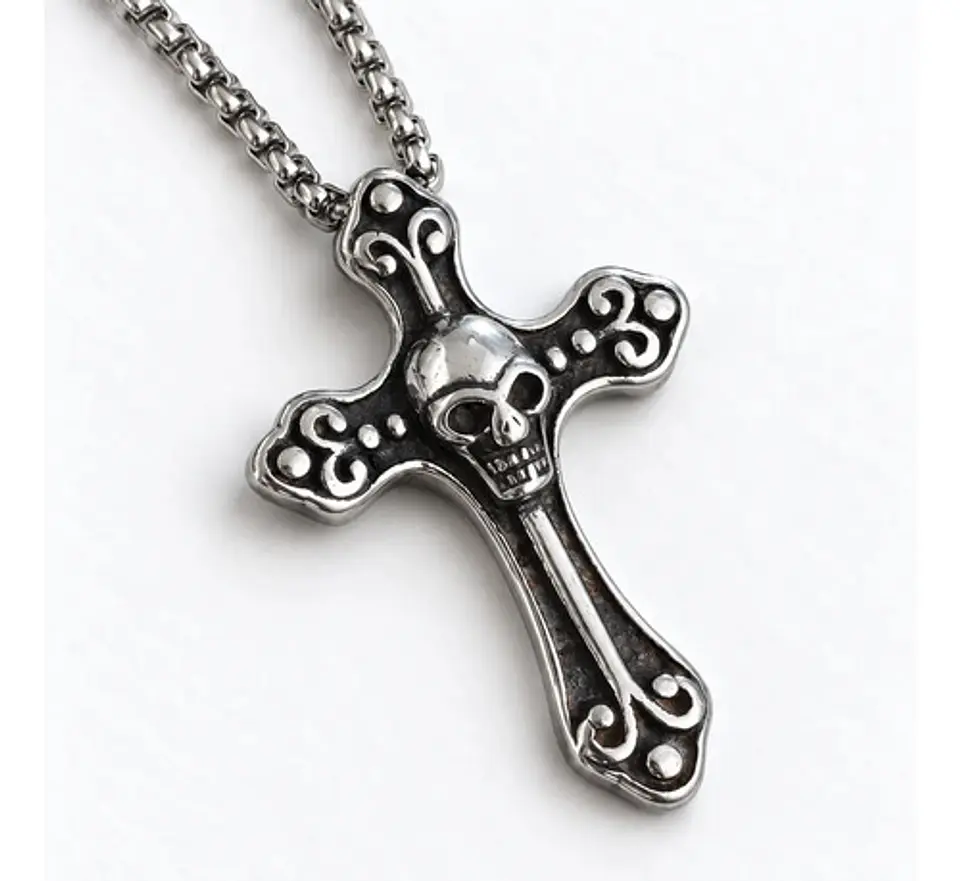 Collar En Acero Para Hombre Y Mujer Dije Cruz Cráneo Gótica 1