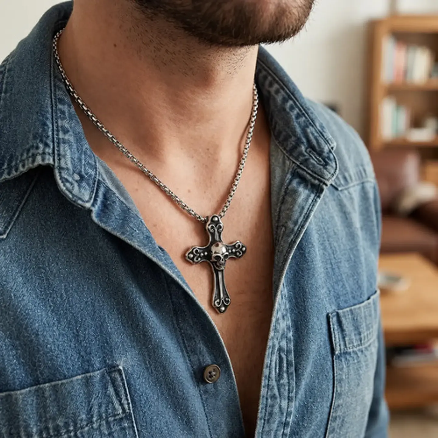 Collar En Acero Para Hombre Y Mujer Dije Cruz Cráneo Gótica 2