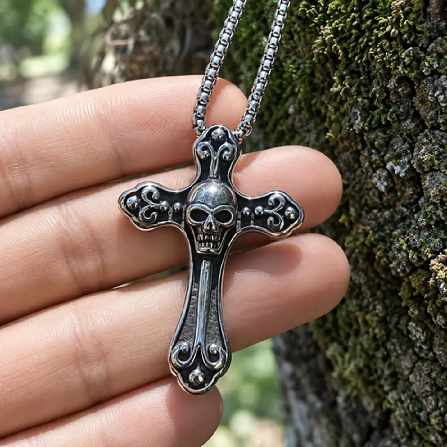 Collar En Acero Para Hombre Y Mujer Dije Cruz Cráneo Gótica 3
