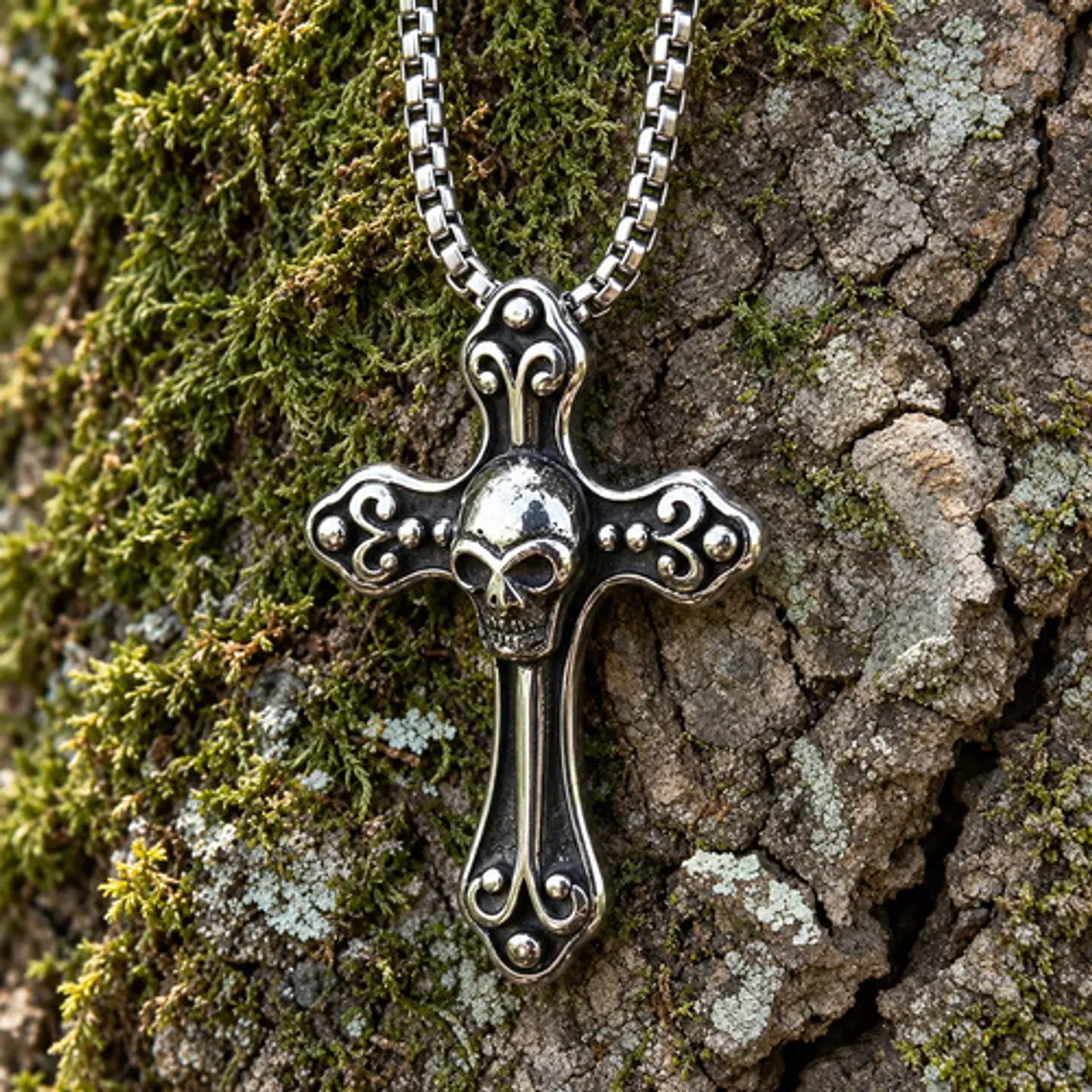 Collar En Acero Para Hombre Y Mujer Dije Cruz Cráneo Gótica 7