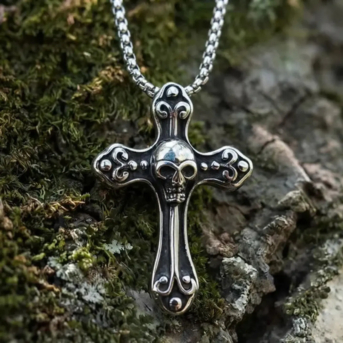 Collar En Acero Para Hombre Y Mujer Dije Cruz Cráneo Gótica 8