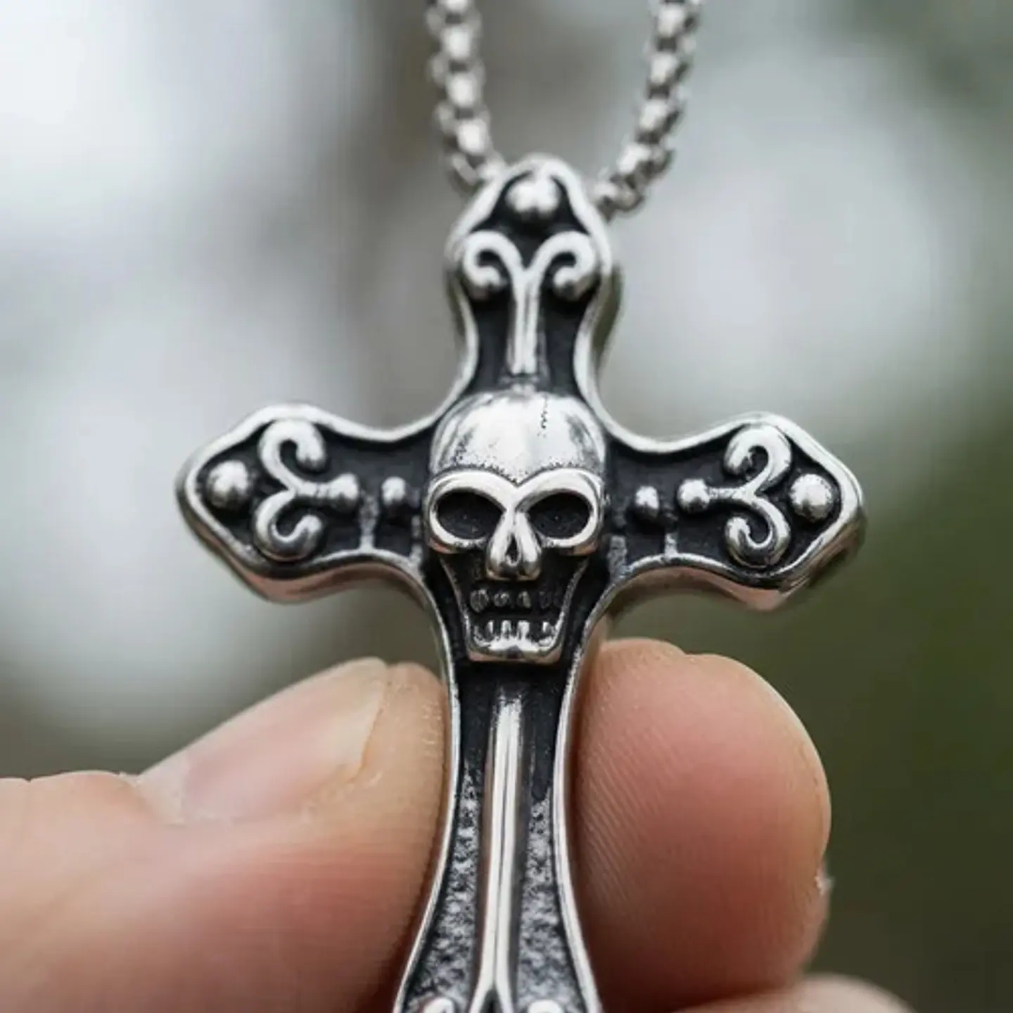 Collar En Acero Para Hombre Y Mujer Dije Cruz Cráneo Gótica 9