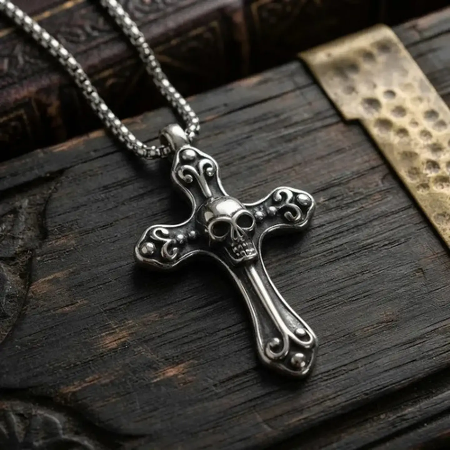 Collar En Acero Para Hombre Y Mujer Dije Cruz Cráneo Gótica 10
