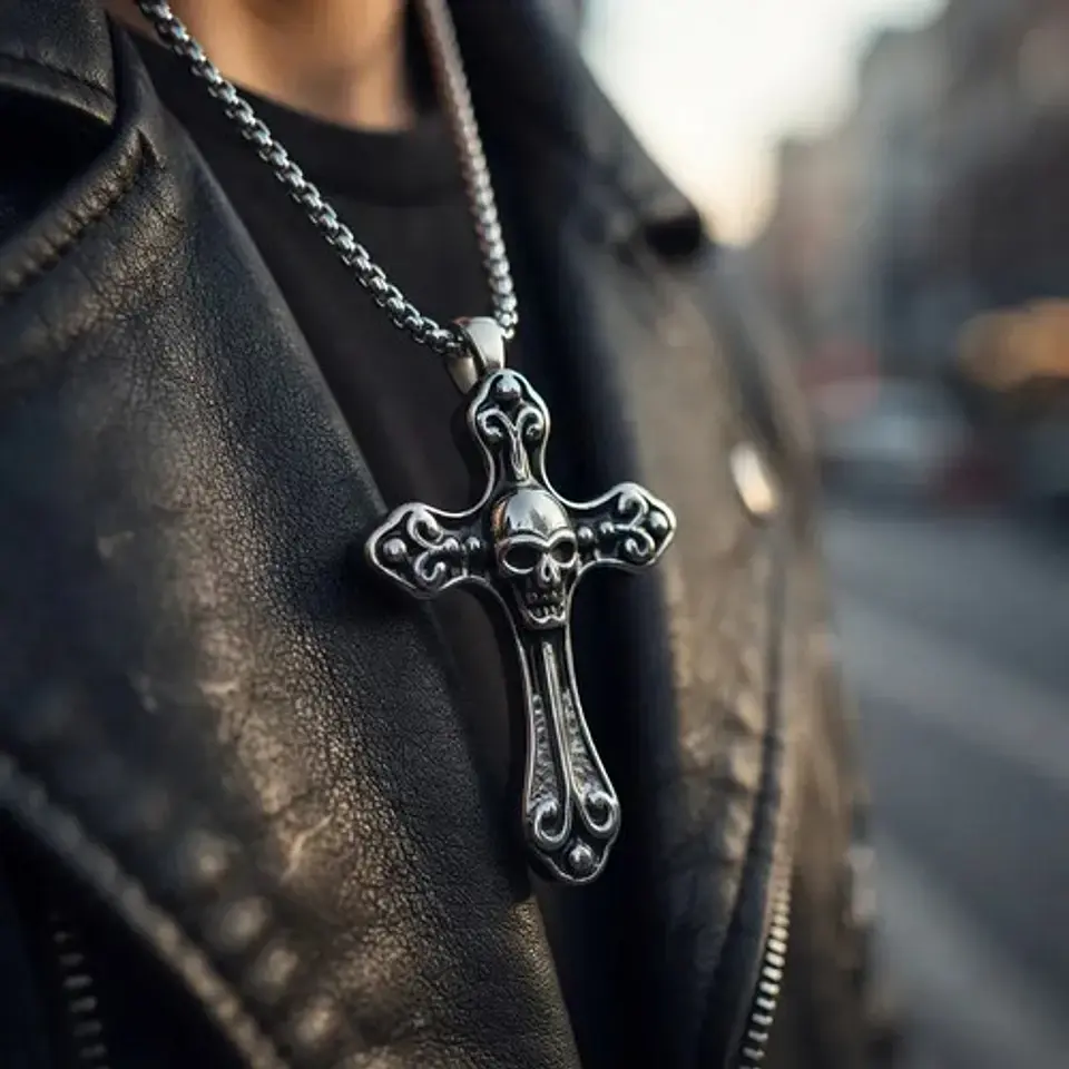 Collar En Acero Para Hombre Y Mujer Dije Cruz Cráneo Gótica 11