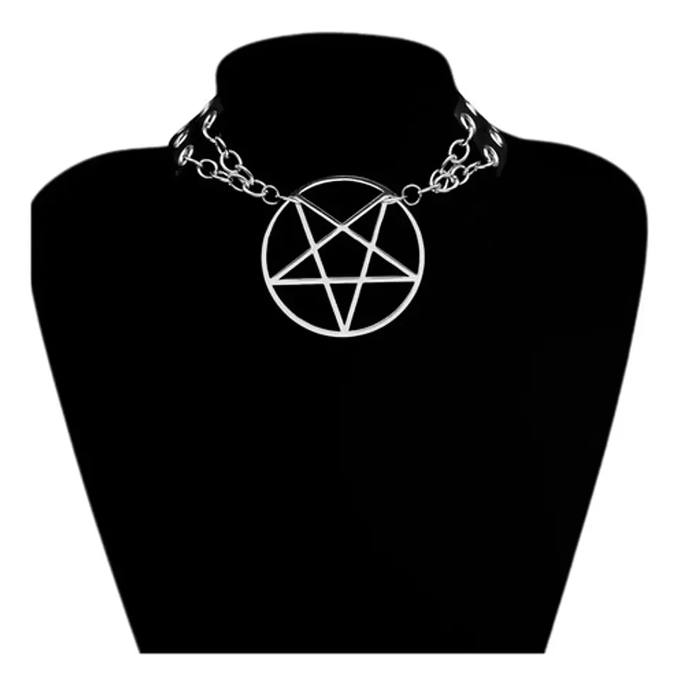 Collar Choker Para Mujer Con Dije Cruz Estrella Pentagrama  1