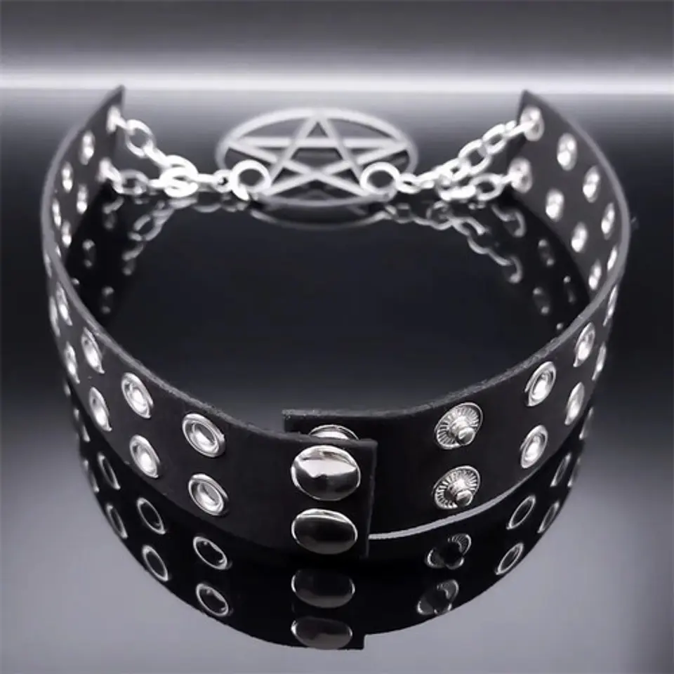 Collar Choker Para Mujer Con Dije Cruz Estrella Pentagrama  2