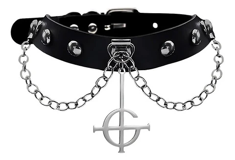 Collar Choker Para Mujer Dije Cruz Invertida Ghost Bc Rock  Plateado