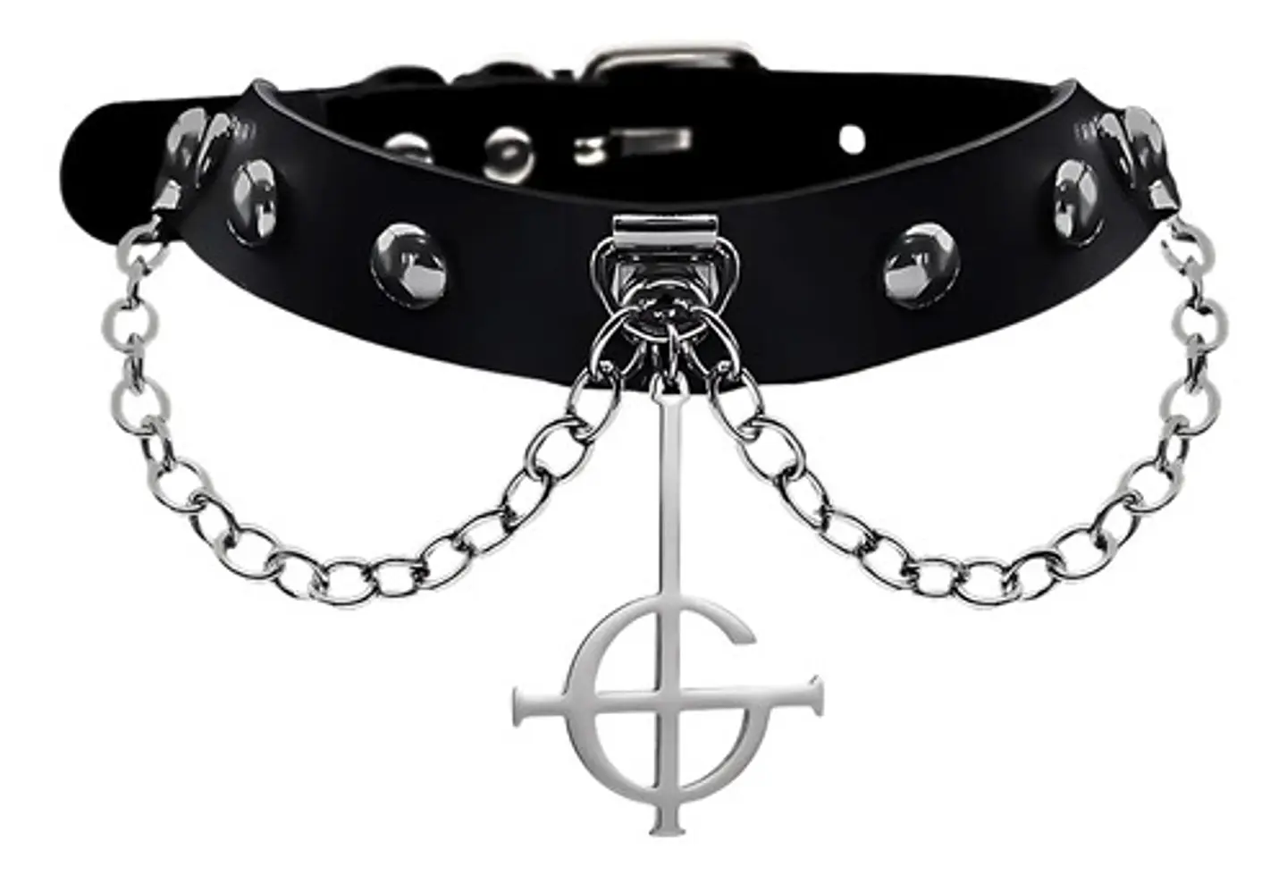 Collar Choker Para Mujer Dije Cruz Invertida Ghost Bc Rock  Plateado 1