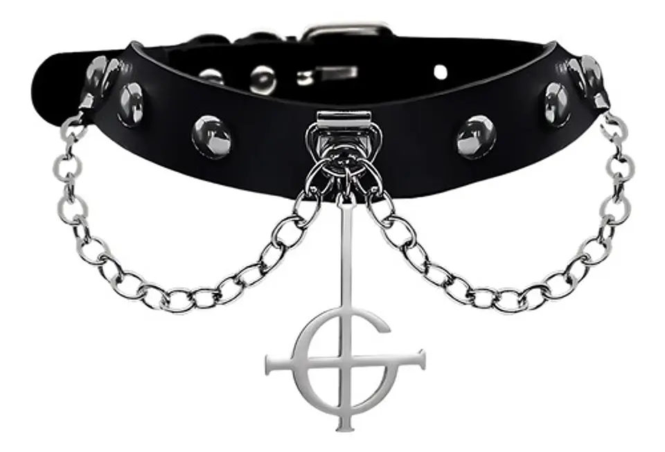 Collar Choker Para Mujer Dije Cruz Invertida Ghost Bc Rock  Plateado 1