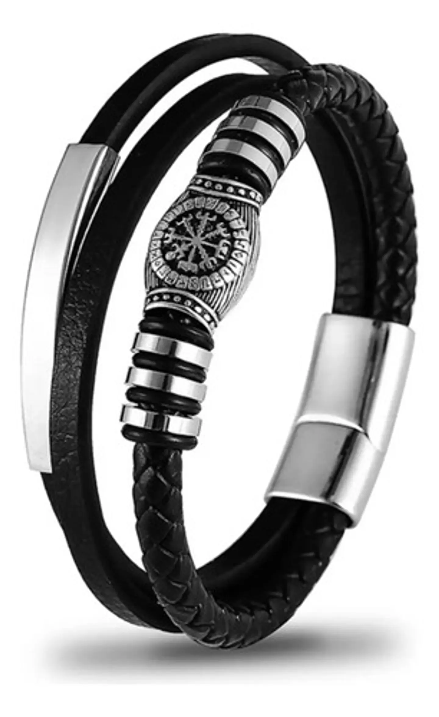 Pulsera Para Hombre De Cuero Capas Runas Vegvisir Vikingo 1
