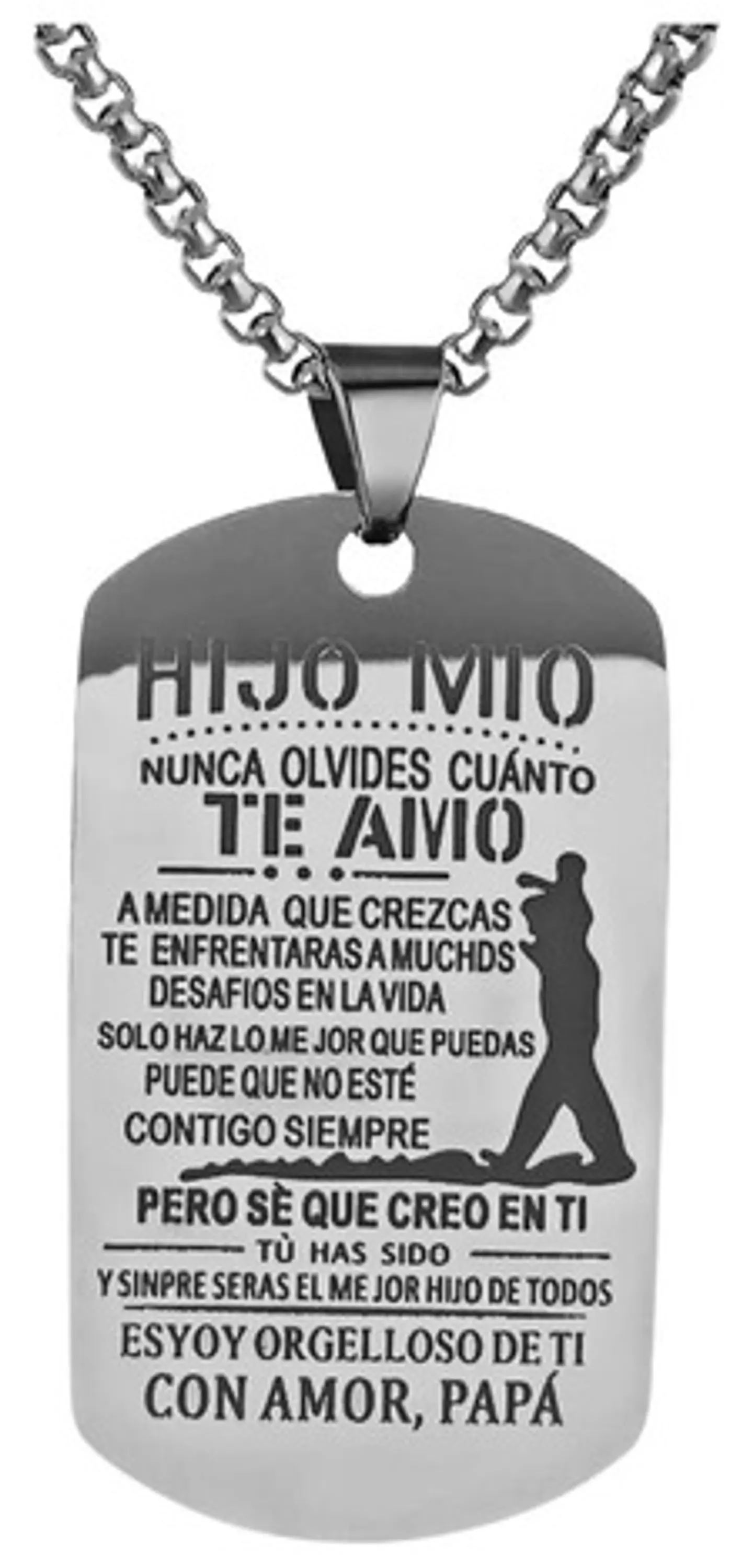 Collar Para Hombre Con Dije Placa Padre A Hijo Color Plata 1