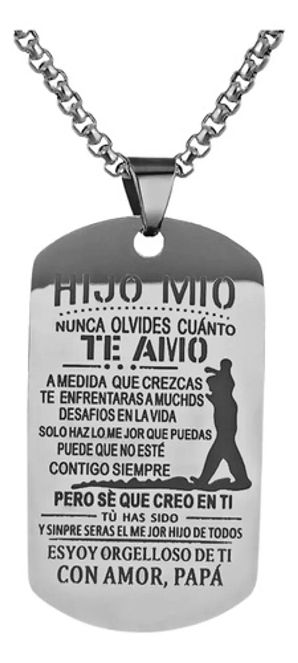 Collar Para Hombre Con Dije Placa Padre A Hijo Color Plata 1