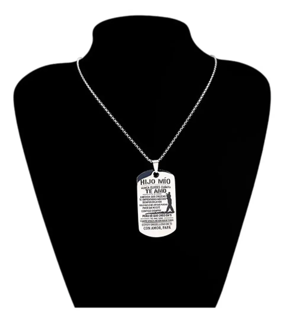 Collar Para Hombre Con Dije Placa Padre A Hijo Color Plata 2