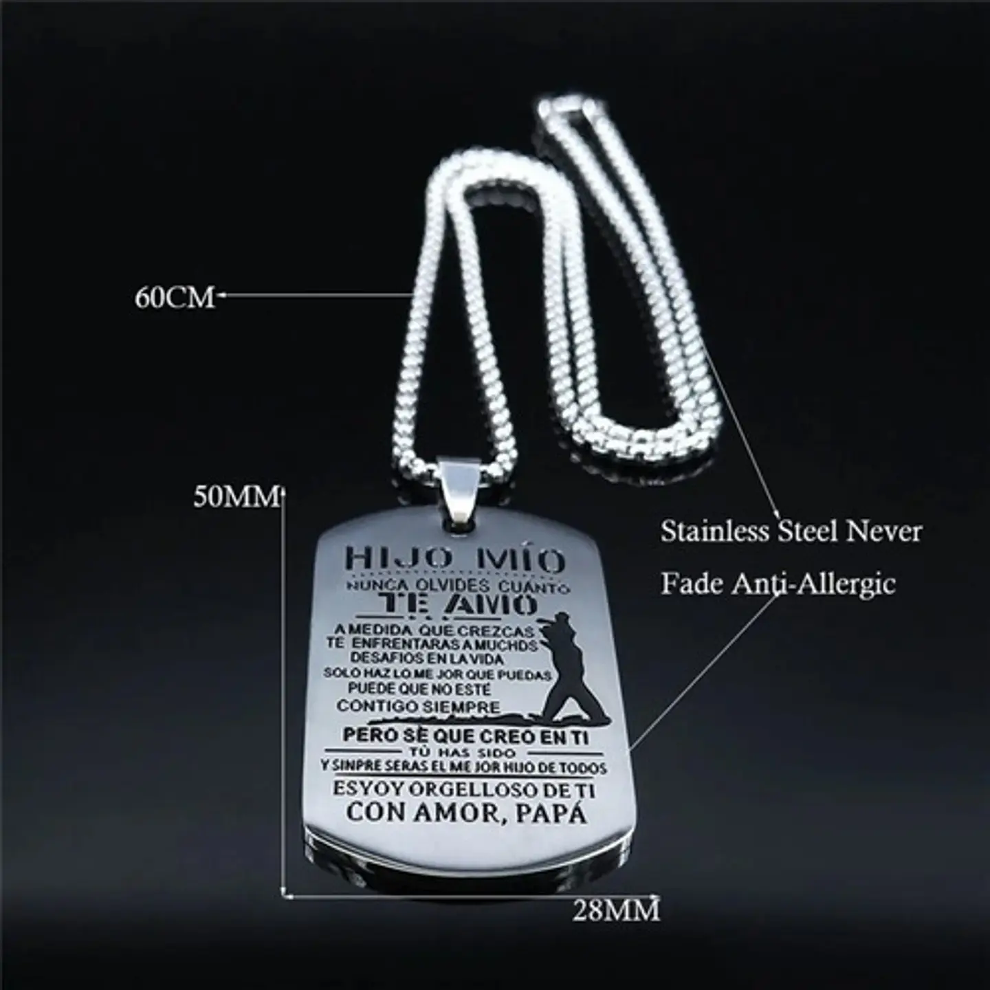 Collar Para Hombre Con Dije Placa Padre A Hijo Color Plata 5