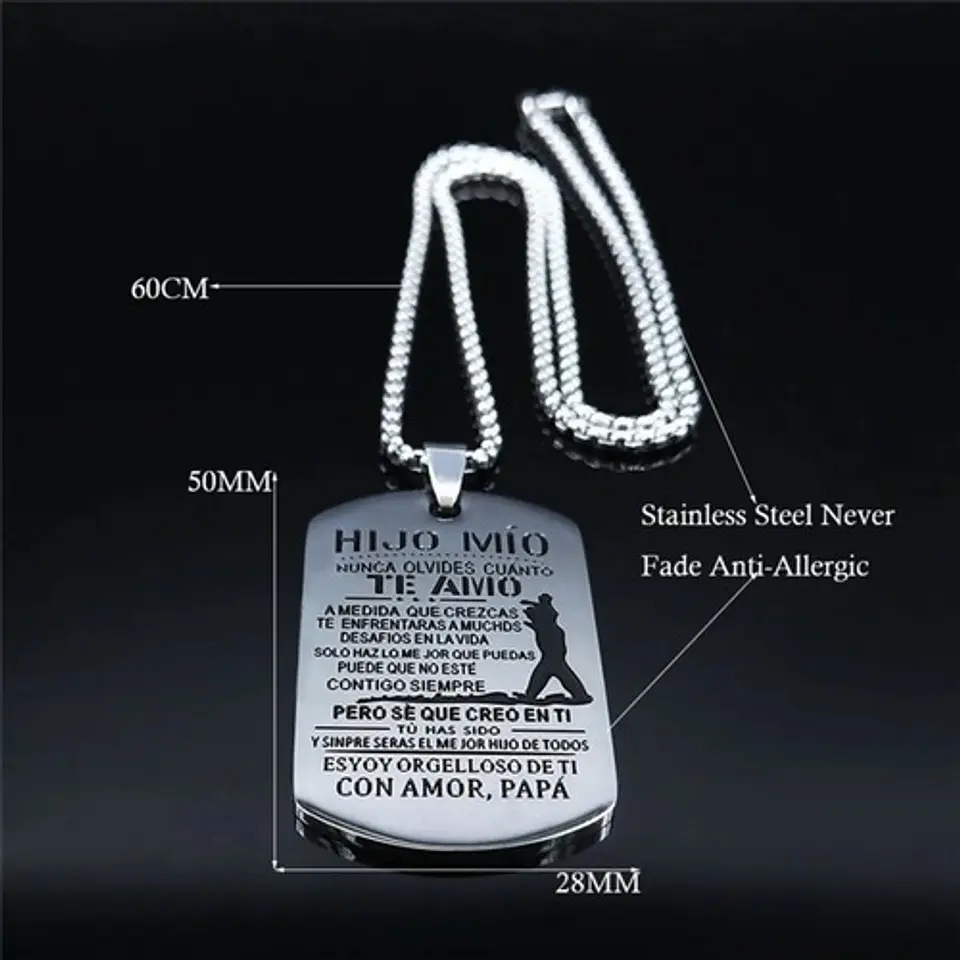 Collar Para Hombre Con Dije Placa Padre A Hijo Color Plata 5