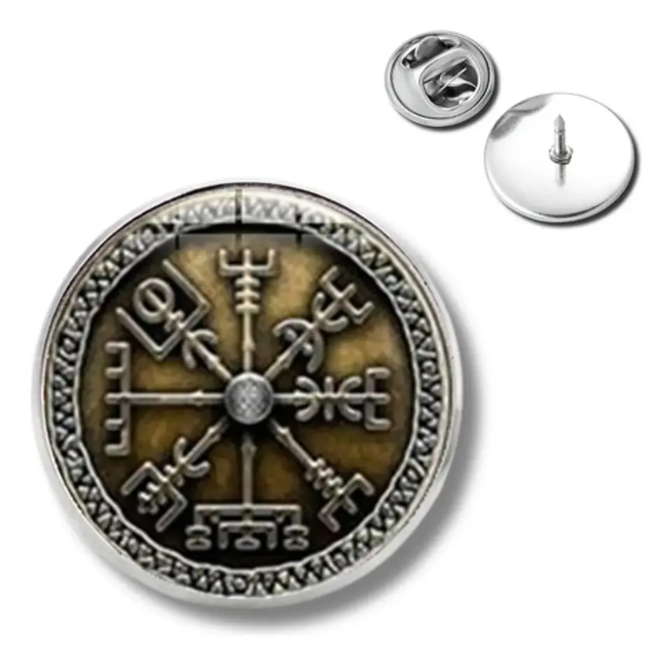 Broche Insignia Hombre Y Mujer Pin Vegvisir Brujula Vikinga 9