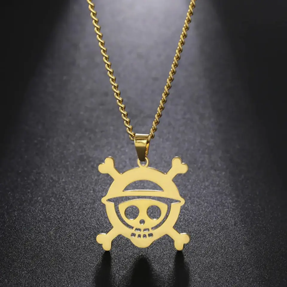 Collar Para Hombre Mujer Con Dije Cráneo One Piece Color Oro 4