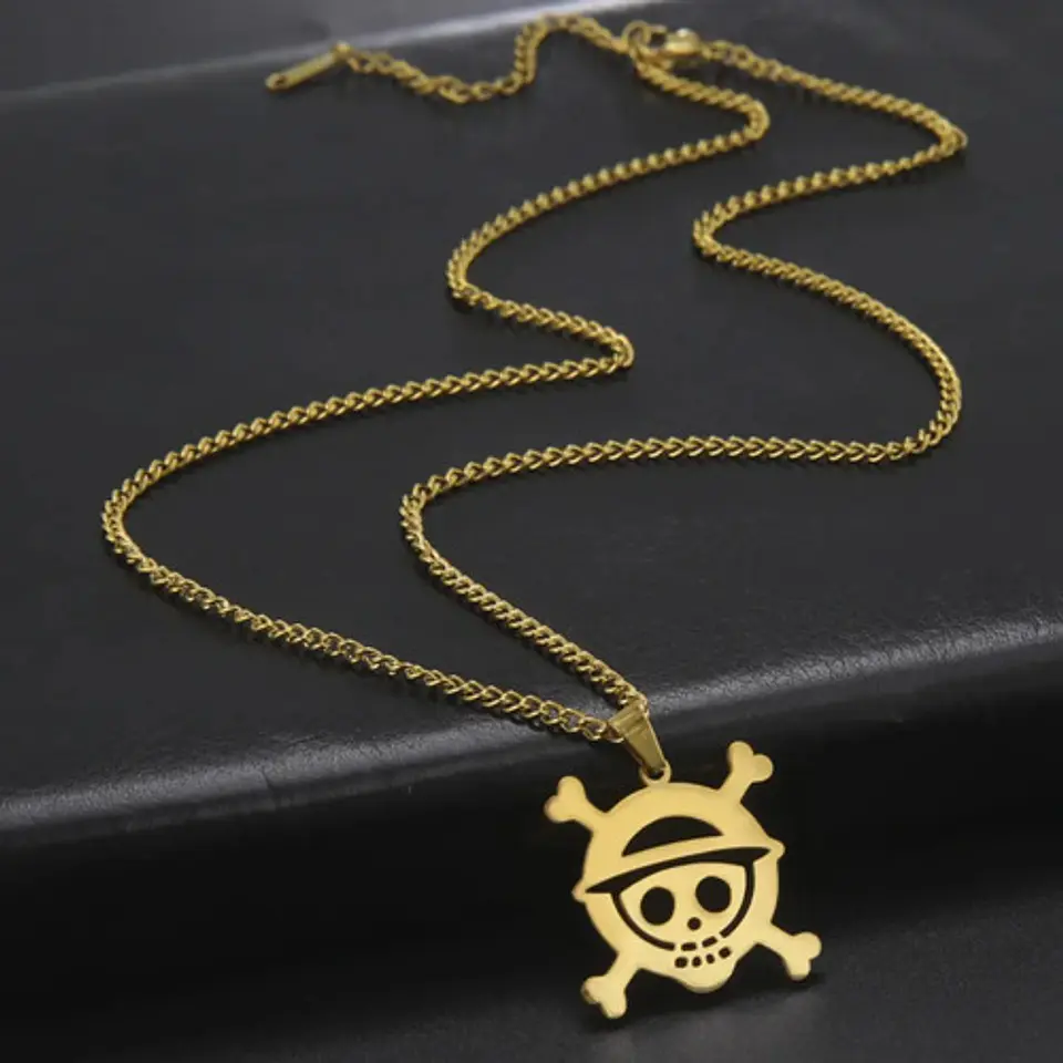 Collar Para Hombre Mujer Con Dije Cráneo One Piece Color Oro 5