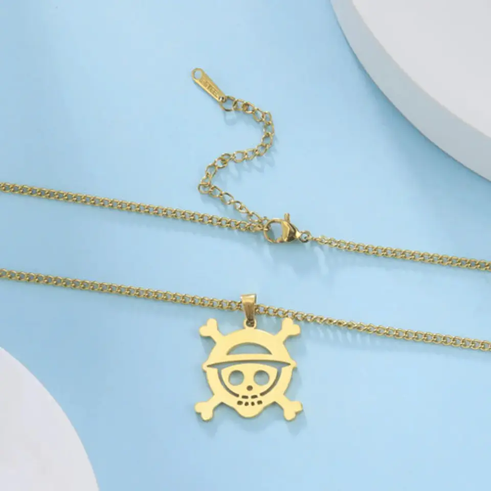 Collar Para Hombre Mujer Con Dije Cráneo One Piece Color Oro 7