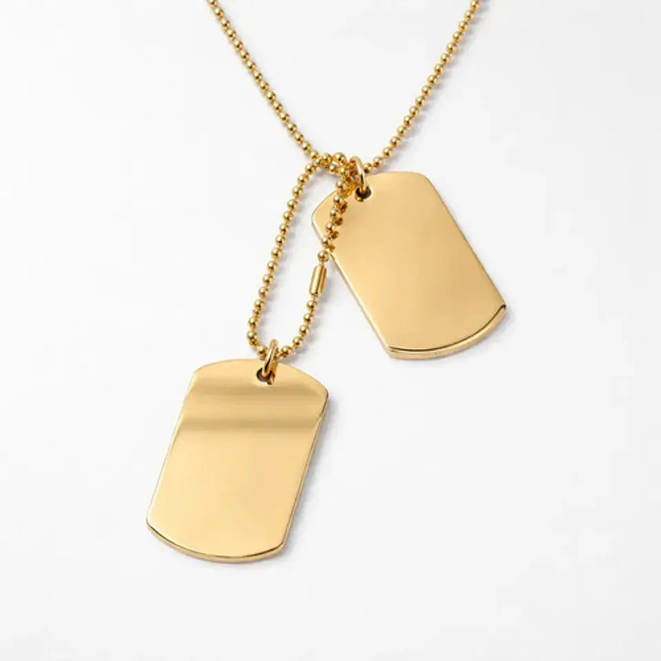 Collar De Acero Para Hombre Dijes Placas Militares Plata 2