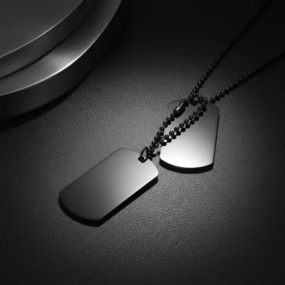 Collar De Acero Para Hombre Dijes Placas Militares Plata 17
