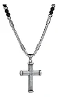 Collar Para Hombre Con Dije Cruz De Acero Cuentas De Ágata  Plateado - Miniatura 1