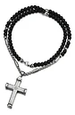 Collar Para Hombre Con Dije Cruz De Acero Cuentas De Ágata  Plateado - Miniatura 2