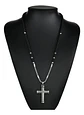Collar Para Hombre Con Dije Cruz De Acero Cuentas De Ágata  Plateado - Miniatura 5