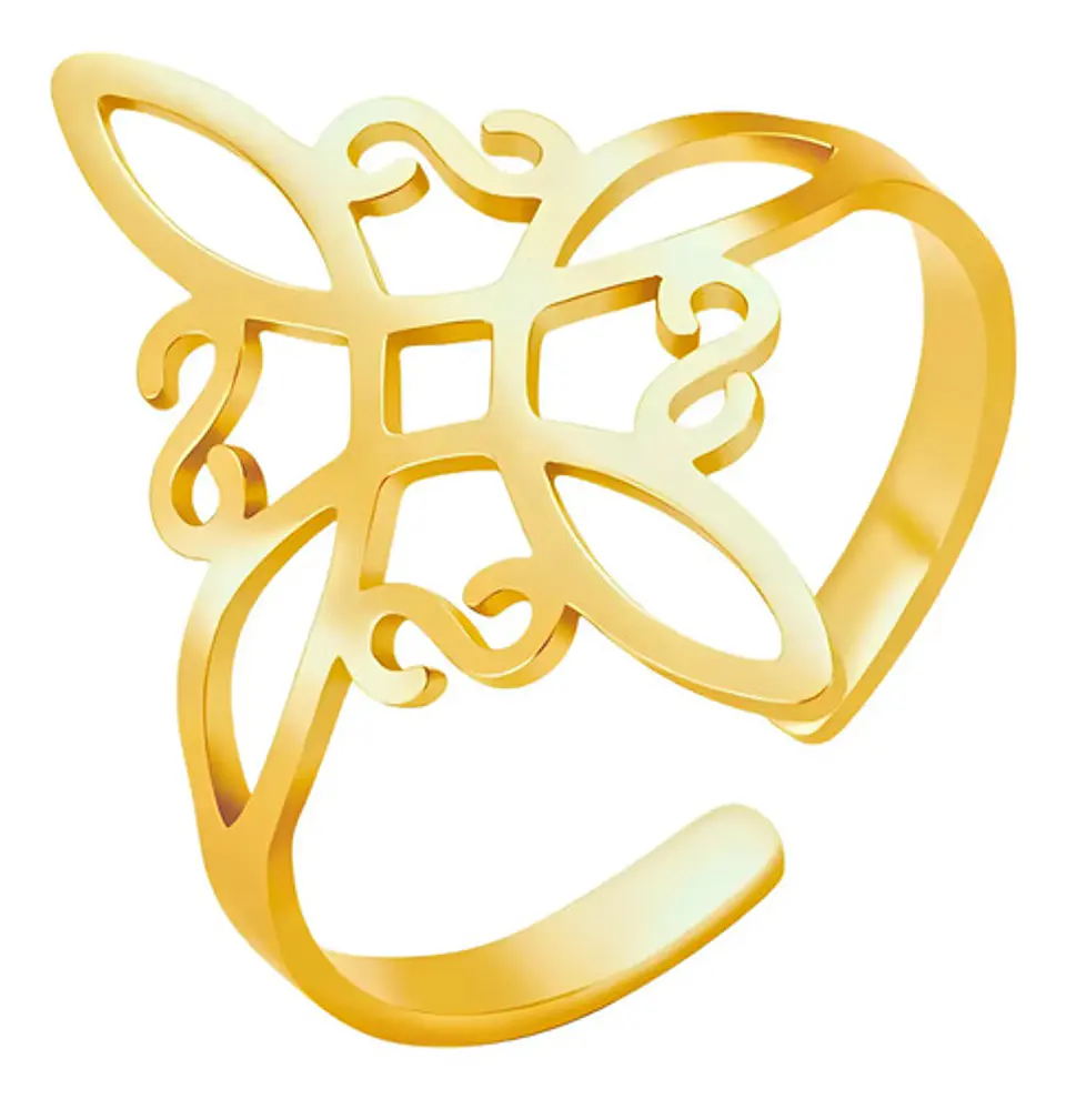 Anillo Amuleto Mujer Celta Nudo De Bruja De Acero Color Oro 1