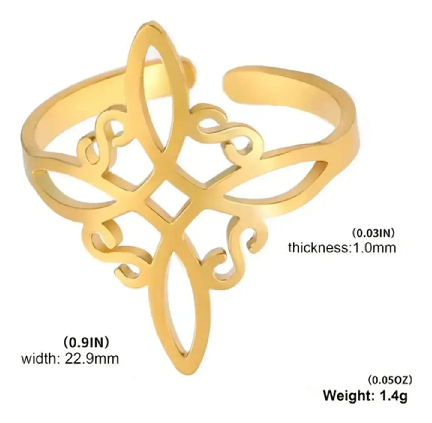 Anillo Amuleto Mujer Celta Nudo De Bruja De Acero Color Oro 2