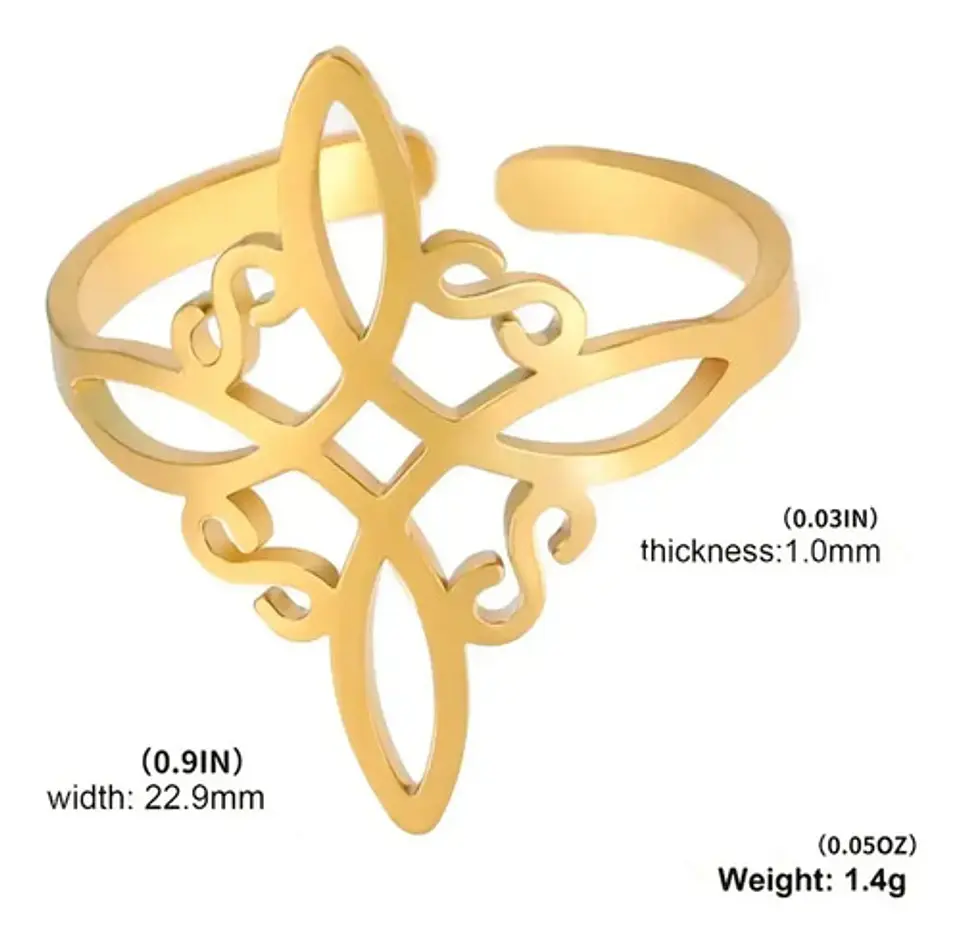 Anillo Amuleto Mujer Celta Nudo De Bruja De Acero Color Oro 2