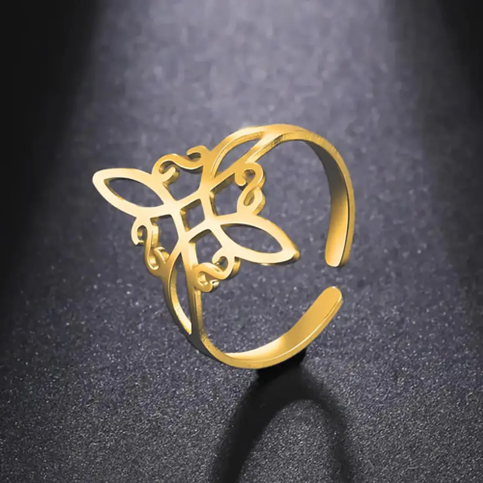 Anillo Amuleto Mujer Celta Nudo De Bruja De Acero Color Oro 3