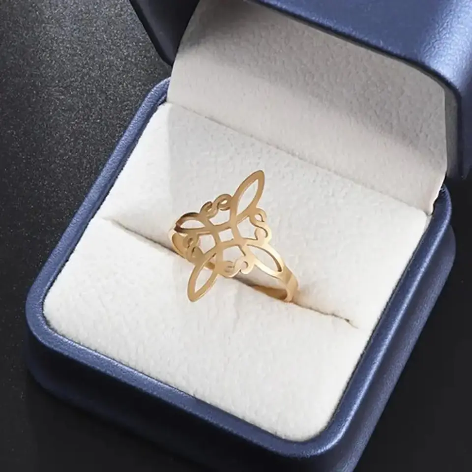 Anillo Amuleto Mujer Celta Nudo De Bruja De Acero Color Oro 5