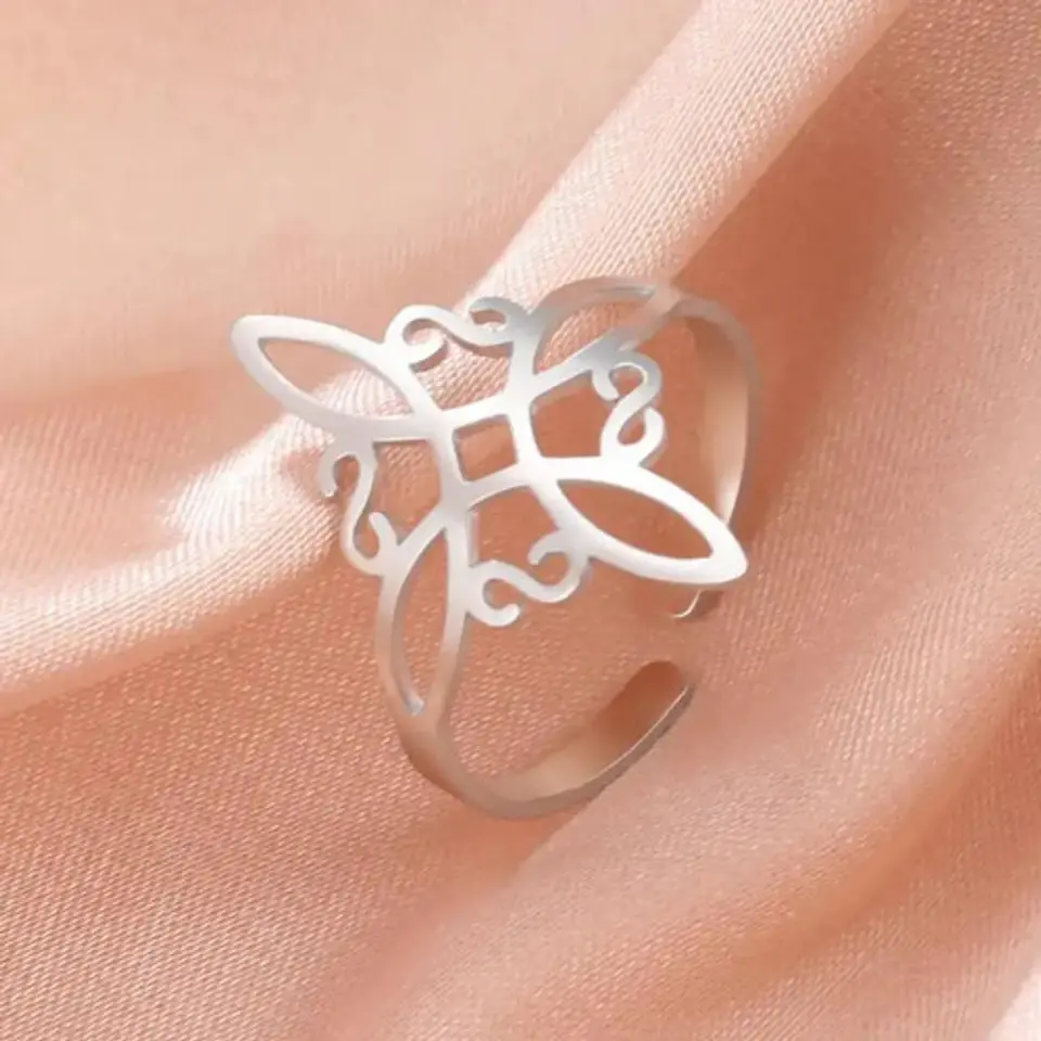 Anillo Amuleto Mujer Celta Nudo De Bruja De Acero Color Oro 18