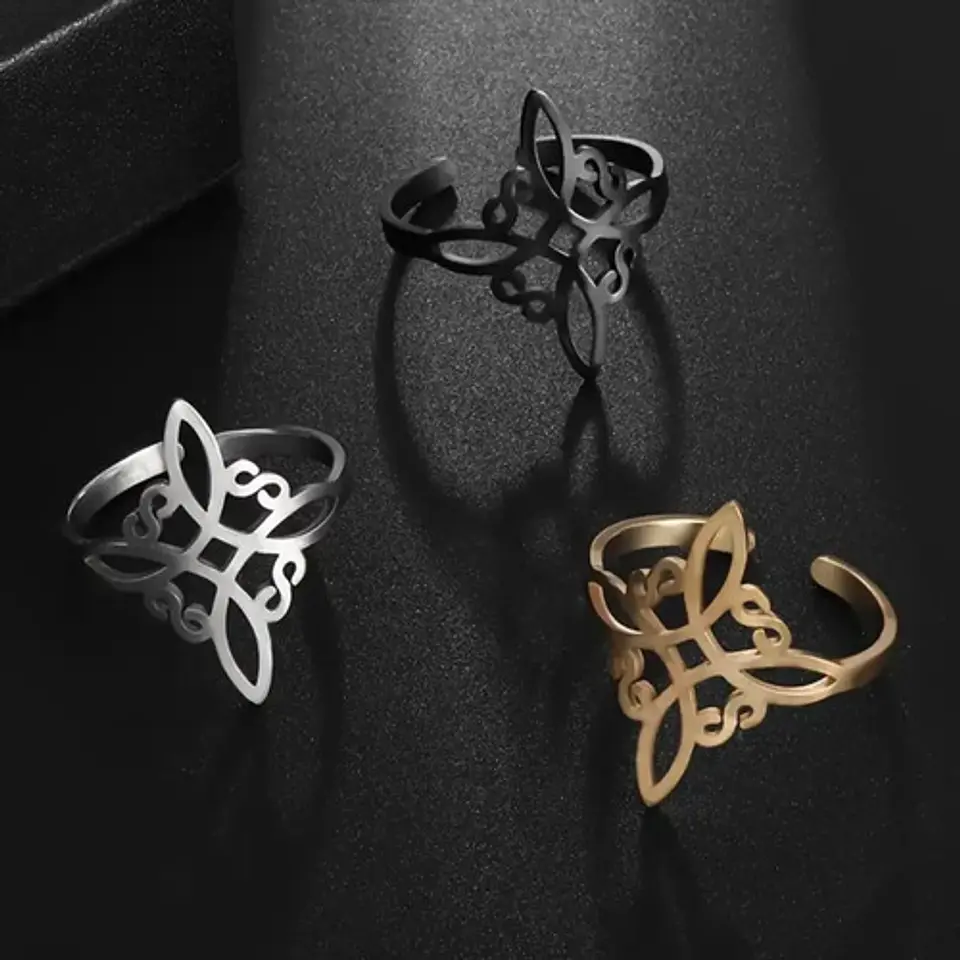 Anillo Amuleto Mujer Celta Nudo De Bruja De Acero Color Oro 23