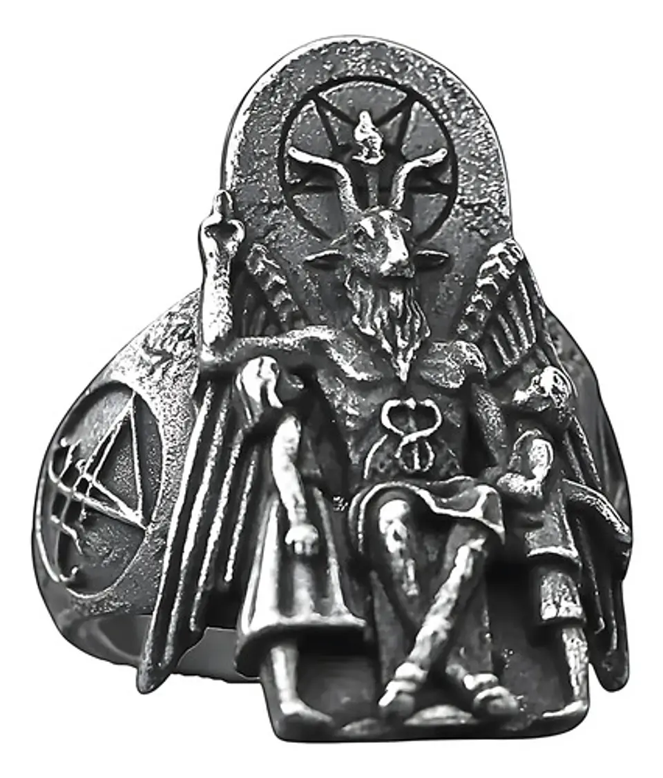 Anillo Para Hombre Y Mujer Con Sigil Cabra Lucifer De Acero  1