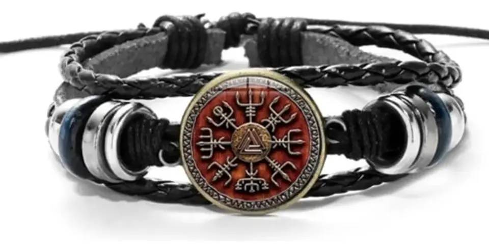 Pulsera Para Hombre Manilla Cuero Brújula Vikinga Vegvisir 1