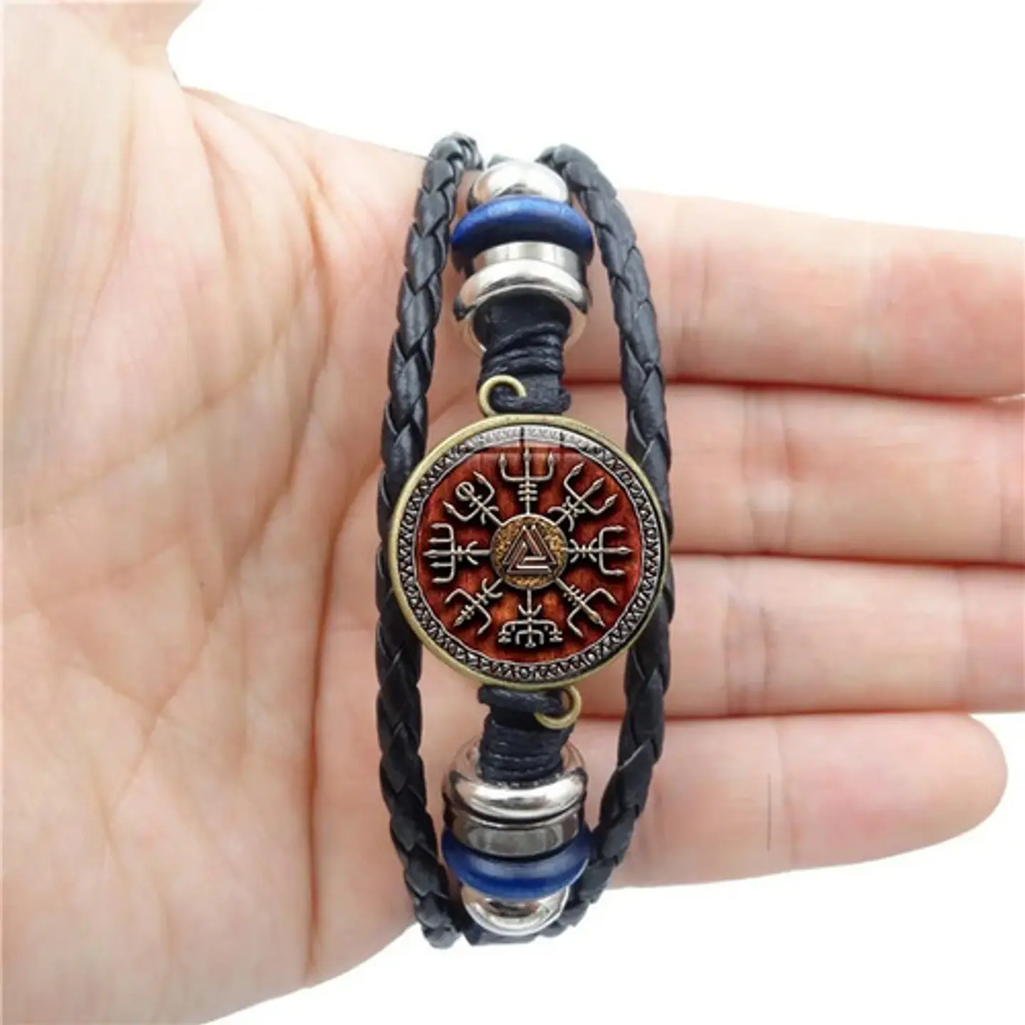 Pulsera Para Hombre Manilla Cuero Brújula Vikinga Vegvisir 3