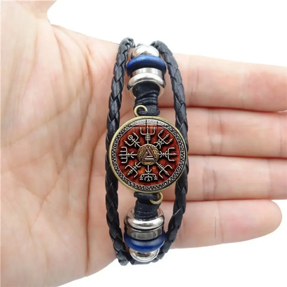 Pulsera Para Hombre Manilla Cuero Brújula Vikinga Vegvisir 3