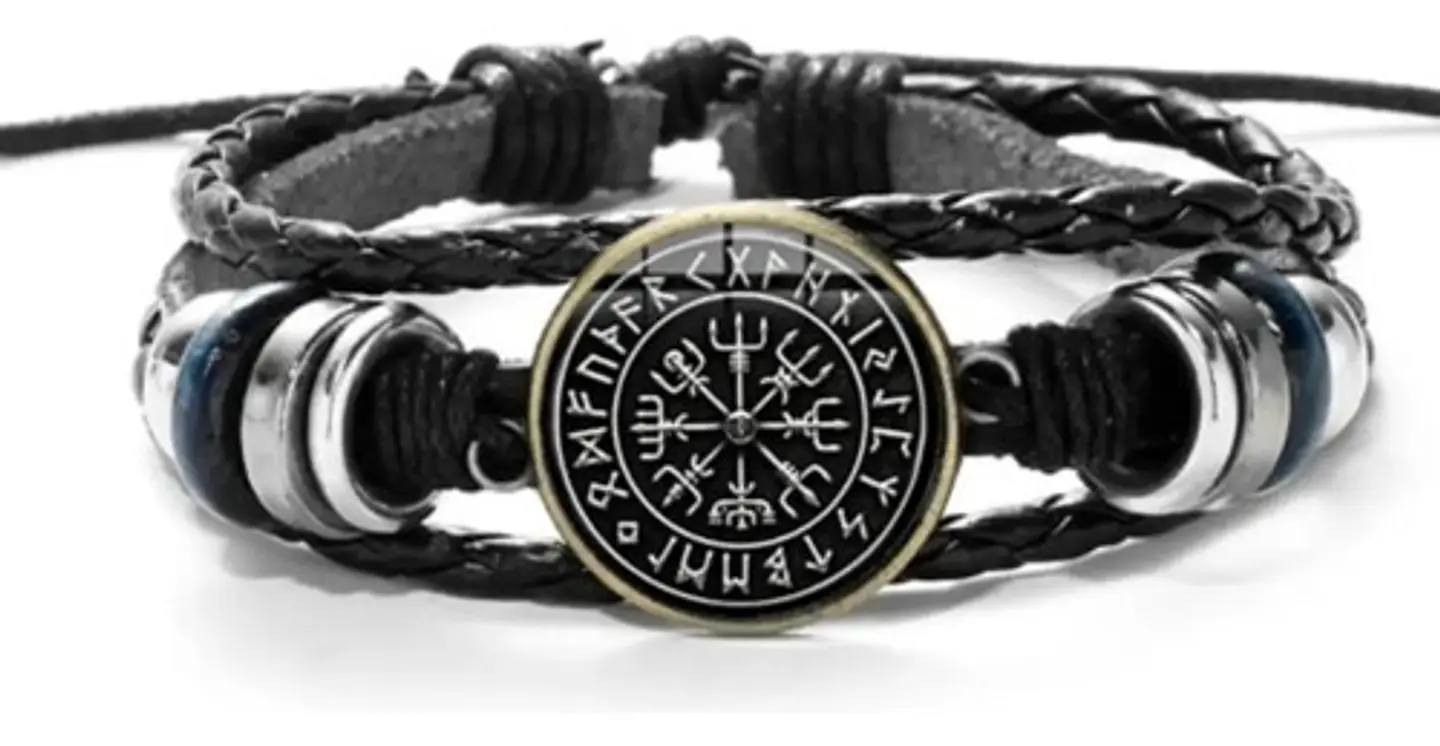 Pulsera Para Hombre Manilla Cuero Brújula Vikinga Vegvisir 7
