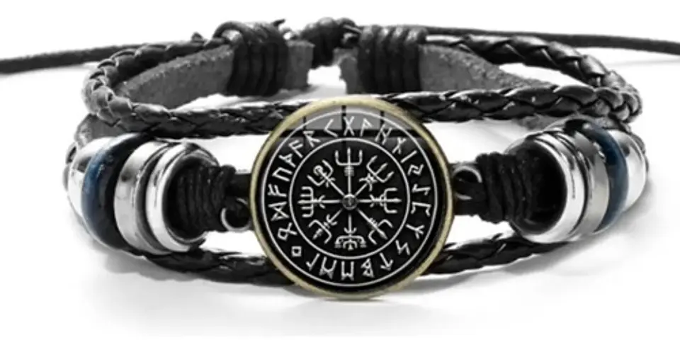Pulsera Para Hombre Manilla Cuero Brújula Vikinga Vegvisir 7