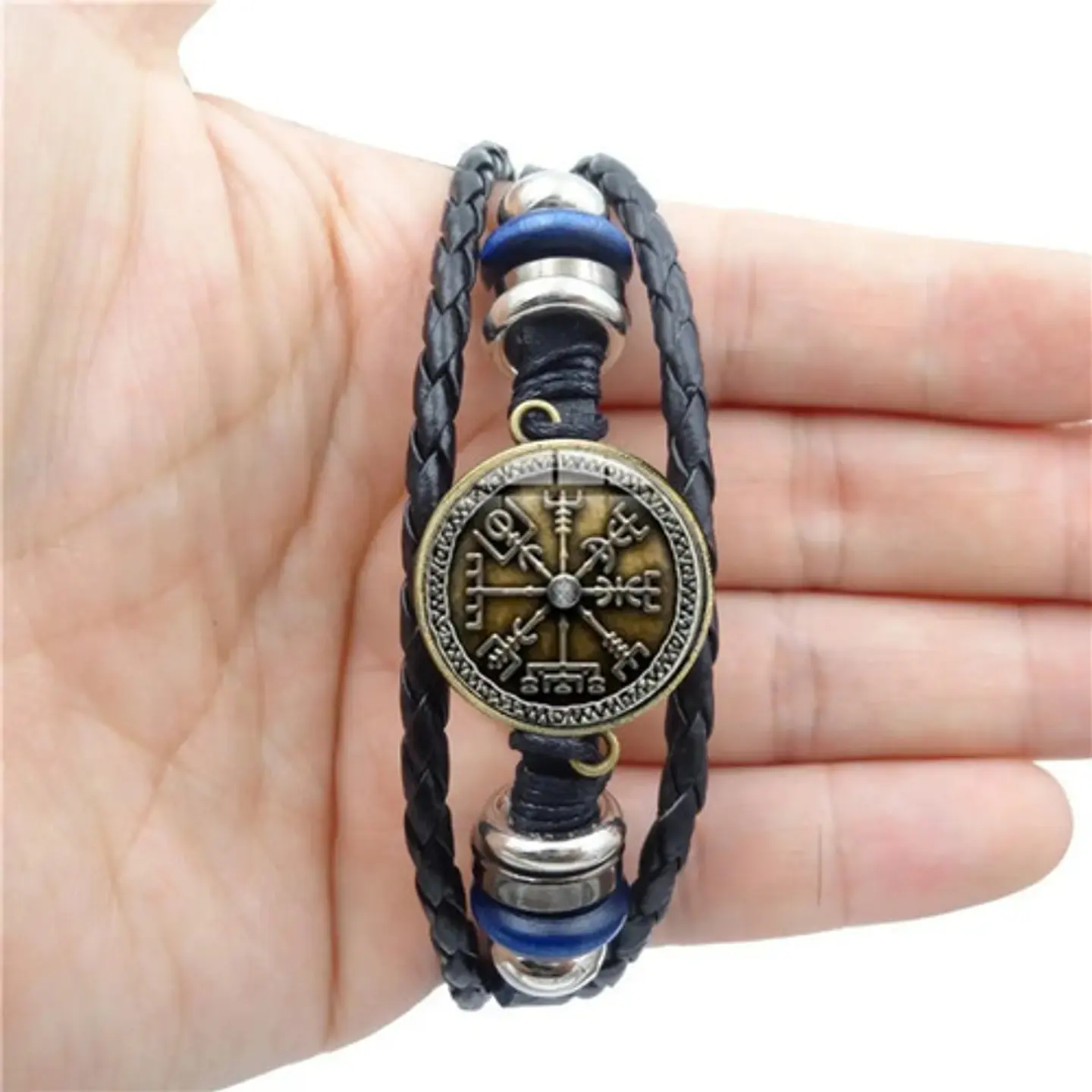 Pulsera Para Hombre Manilla Cuero Brújula Vikinga Vegvisir 14