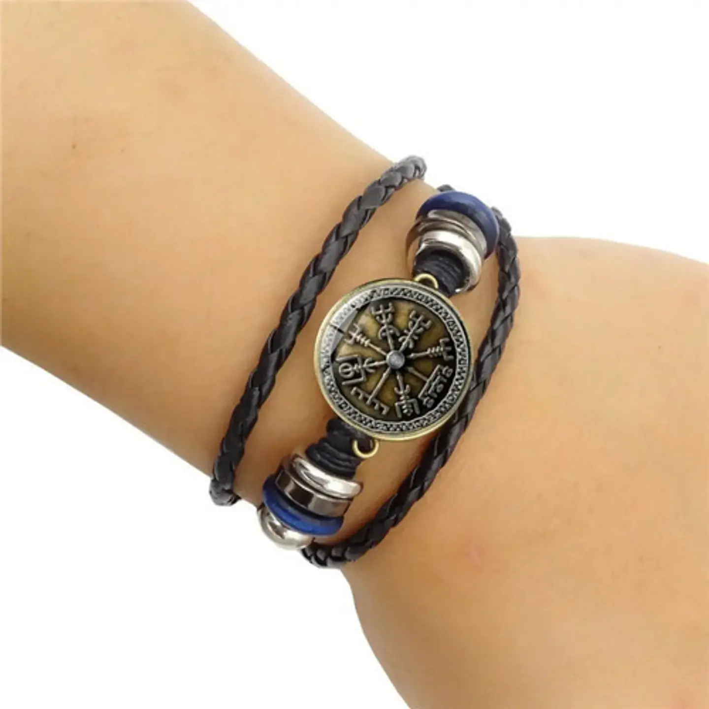 Pulsera Para Hombre Manilla Cuero Brújula Vikinga Vegvisir 15