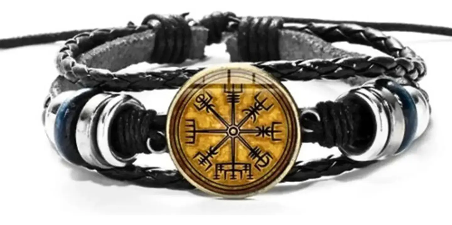 Pulsera Para Hombre Manilla Cuero Brújula Vikinga Vegvisir 19